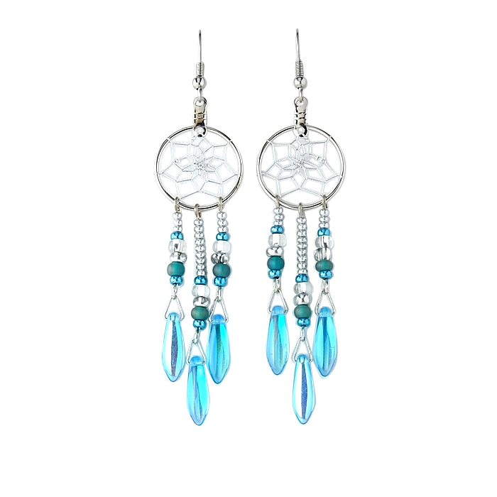 Dreamcatcher Turquoise Glass Bead Earrings